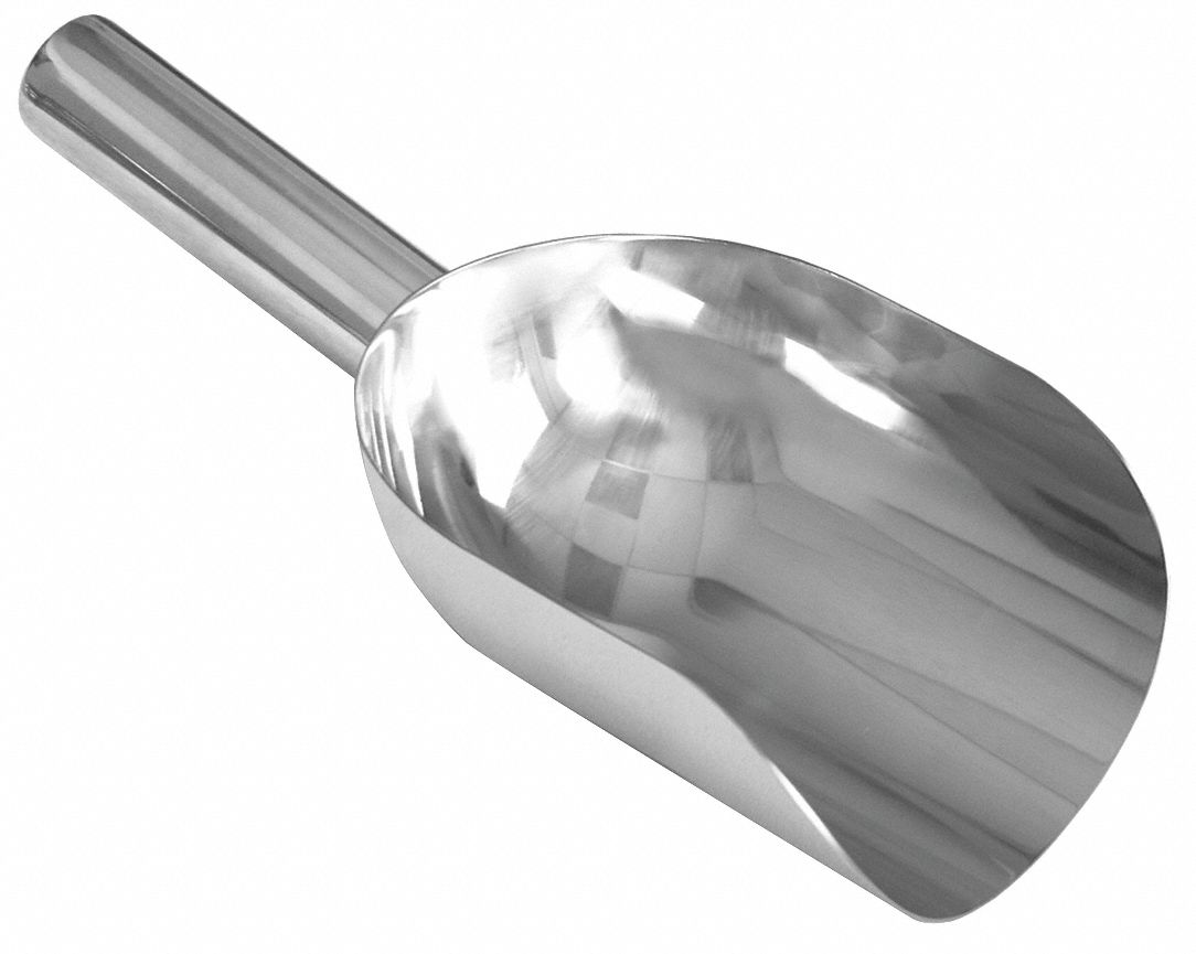 Pharma Scoop: 8 oz Capacity, Silver, 11 in Overall Lg, 4 in Overall Wd, Stainless Steel