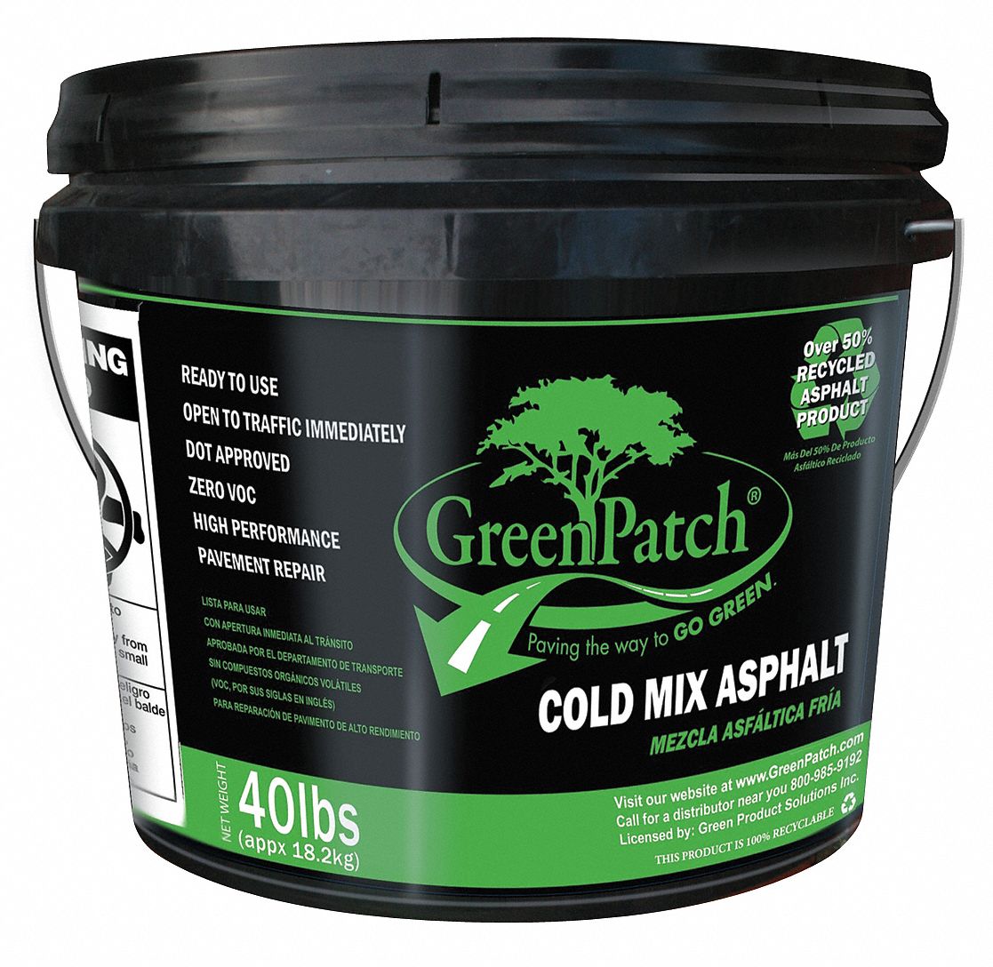 Cold Patch: Cold Mix Asphalt, Recycled Asphalt Mix, 40 lb Container Size, Pail, No VOC
