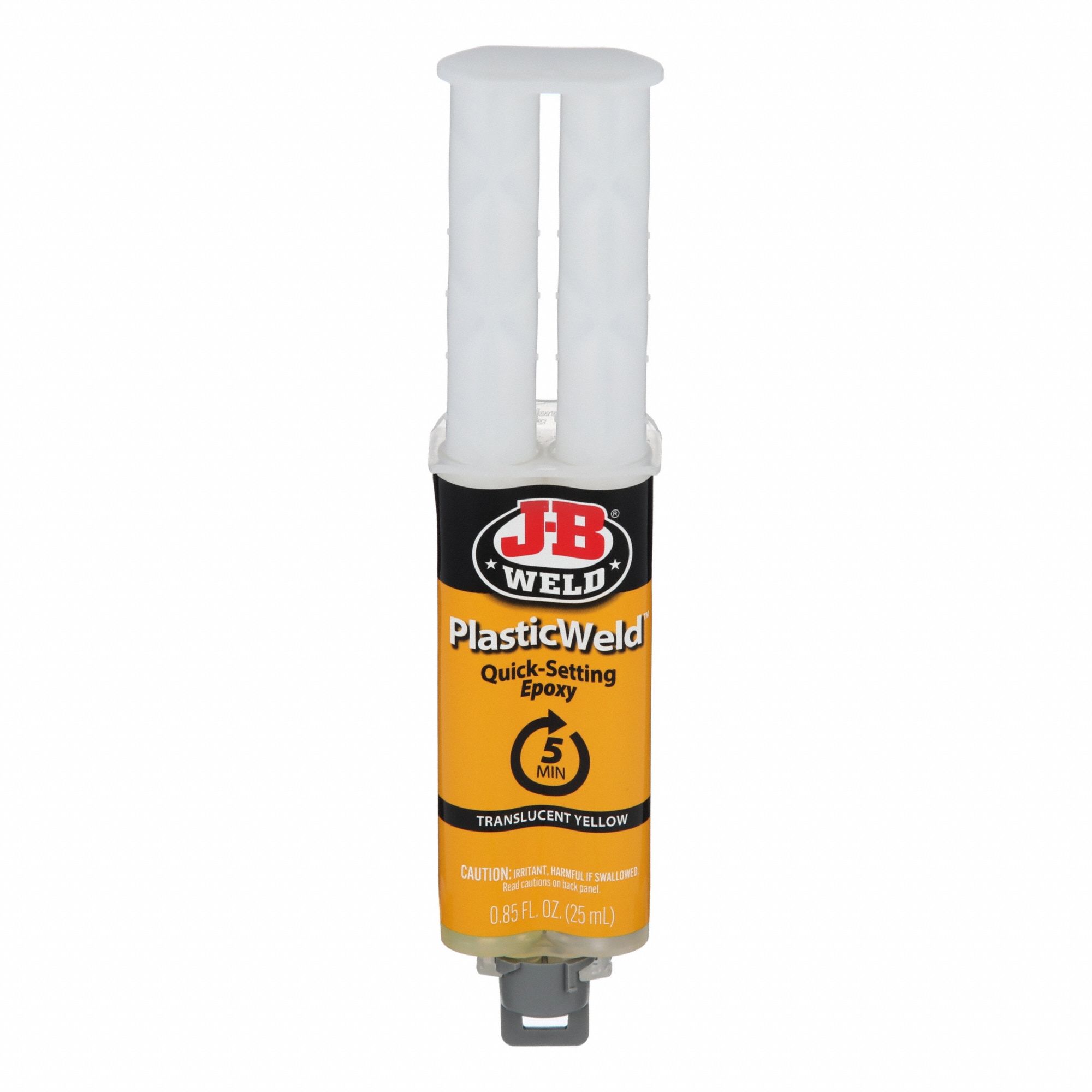 Epoxy Adhesive: PlasticWeld, Moisture Cured, 25 mL, Syringe, Yellow, Gel