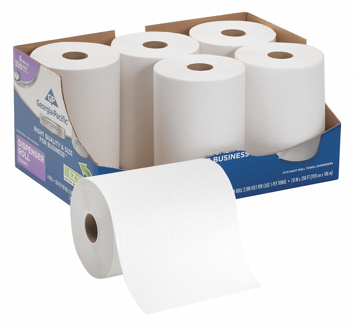 Paper Towel Roll, Professional, Hardwound, White, 350 ft Roll Length ...