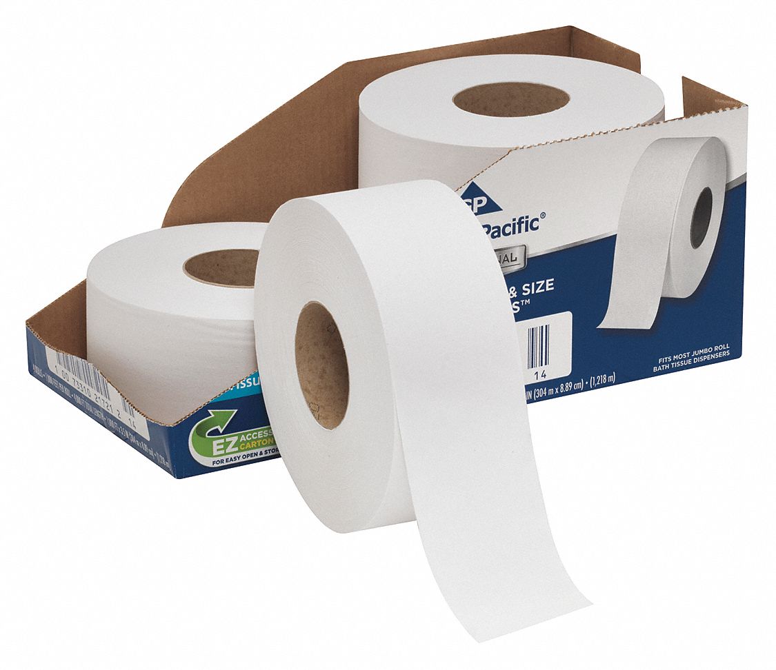 ROULEAU DE PAPIER TOILETTE, NOYAU JUMBO, 2 ÉPAISSEURS, CONTINU, 1 000 PI DE LO, PQ DE 4