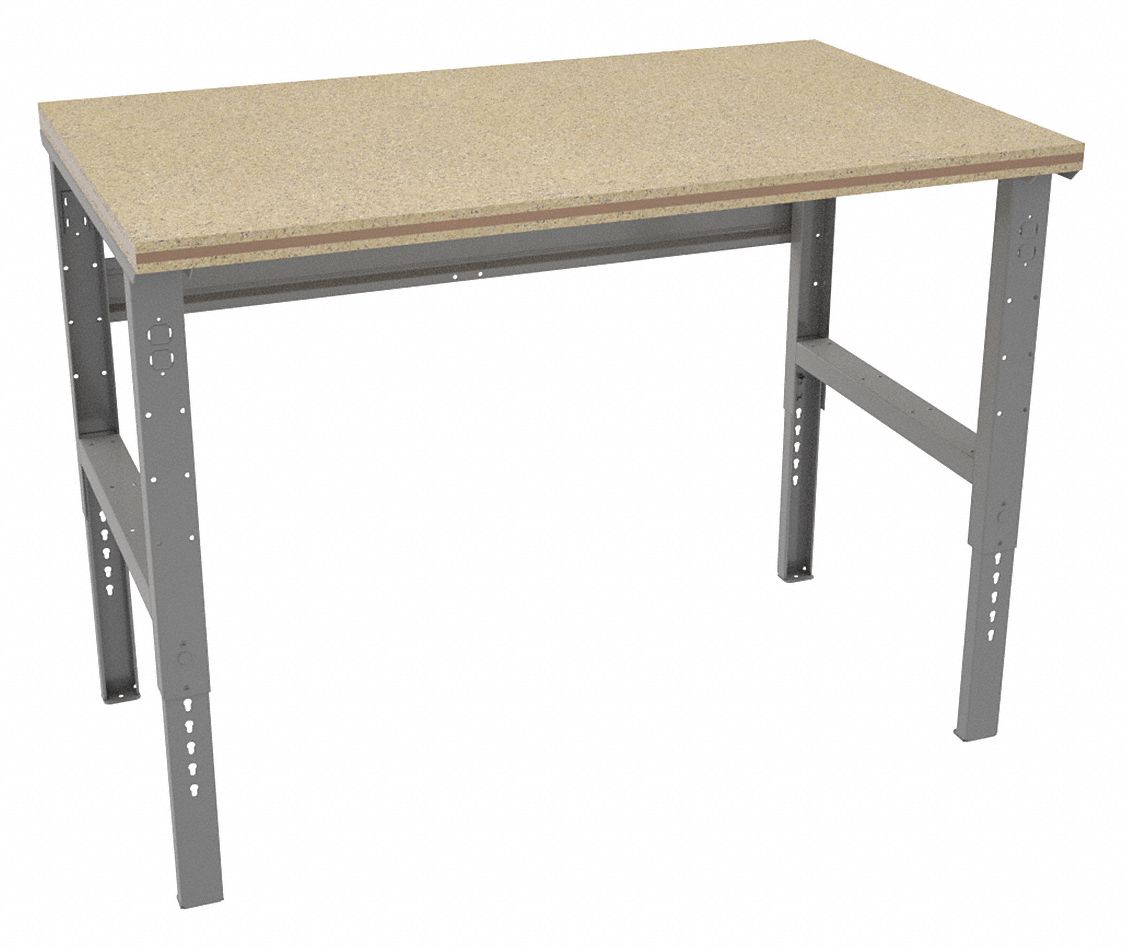 Workbench: Adj Ht, Shop Top, 60 in x 36 in, 1, 900 lb Overall Load Capacity, Gray