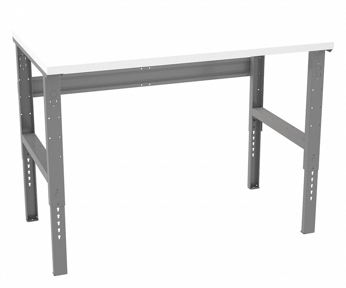 Workbench: Adj Ht, Laminate, 60 in x 36 in, 800 lb Overall Load Capacity, Gray