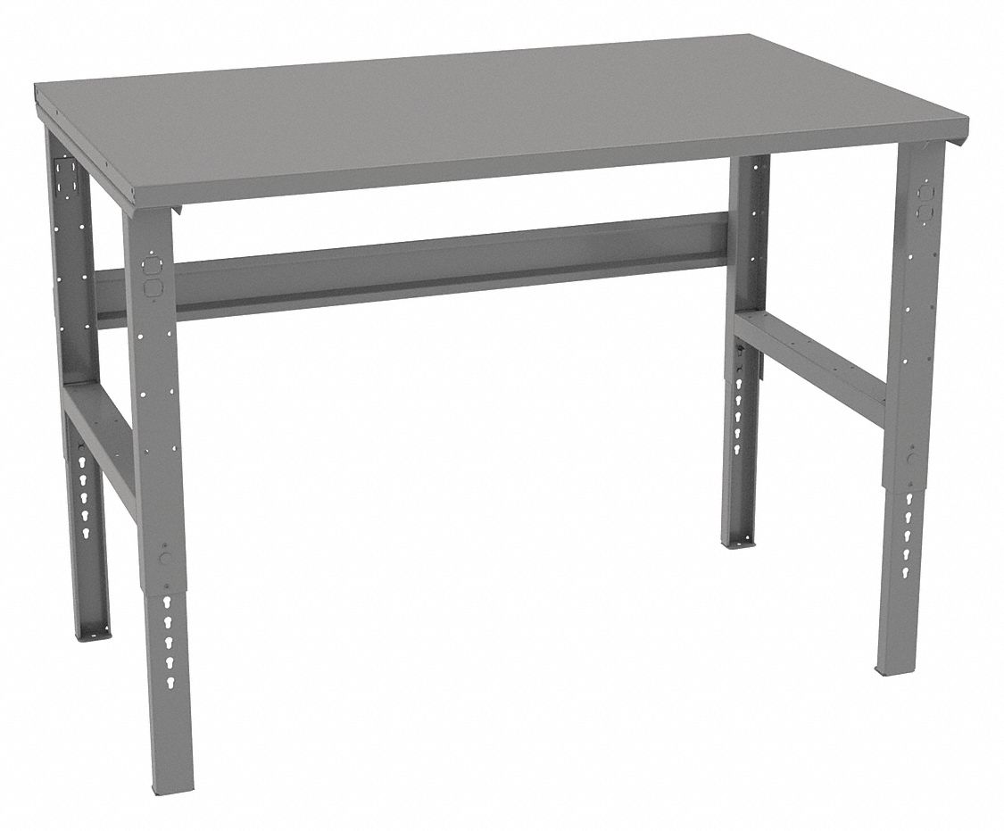 Workbench: Adj Ht, Steel, 60 in x 36 in, 2, 500 lb Overall Load Capacity, Gray