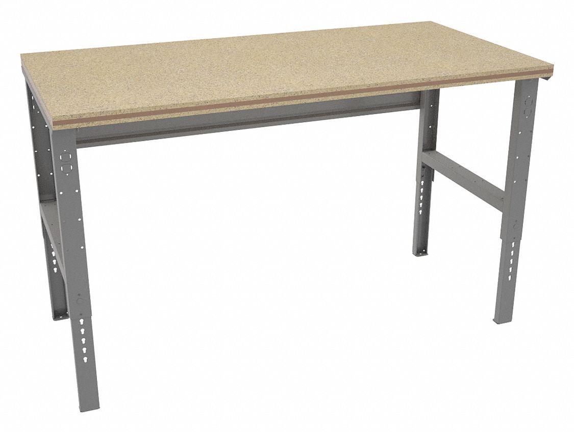 Workbench: Adj Ht, Shop Top, 72 in x 36 in, 1, 500 lb Overall Load Capacity, Gray