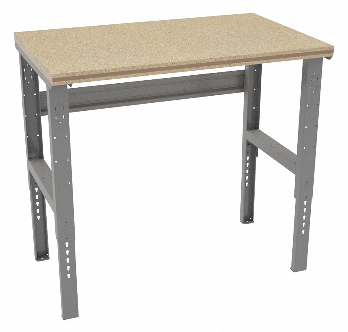 Workbench: Adj Ht, Shop Top, 48 in x 30 in, 2, 000 lb Overall Load Capacity, Gray