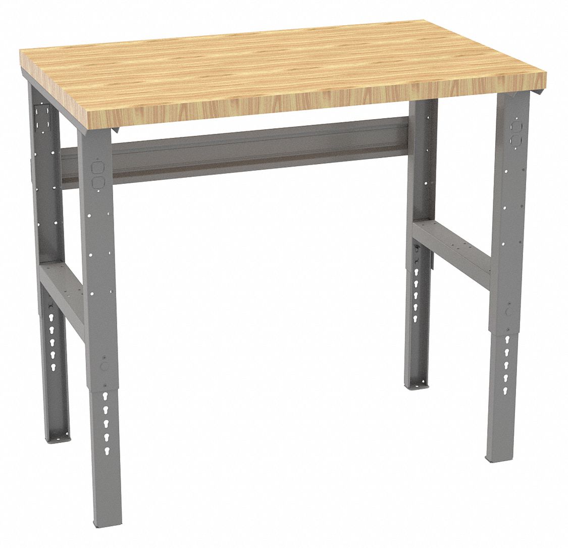 TENNSCO Bolted Workbench, Butcher Block, 30 in Depth, 353/8 in to 413