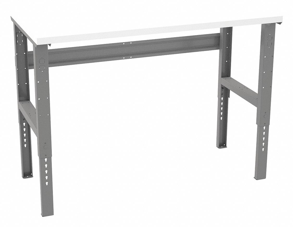 Workbench: Adj Ht, Laminate, 60 in x 30 in, 800 lb Overall Load Capacity, Gray