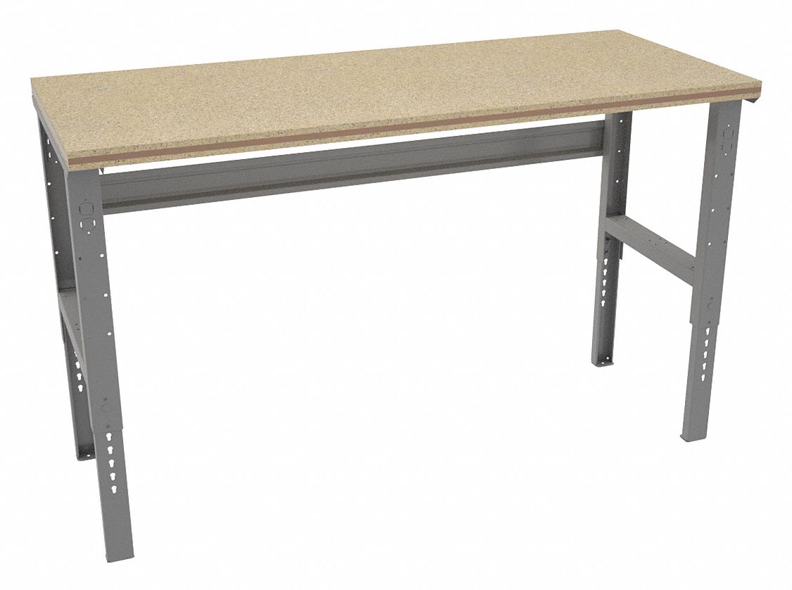 Workbench: Adj Ht, Shop Top, 72 in x 30 in, 1, 500 lb Overall Load Capacity, Gray