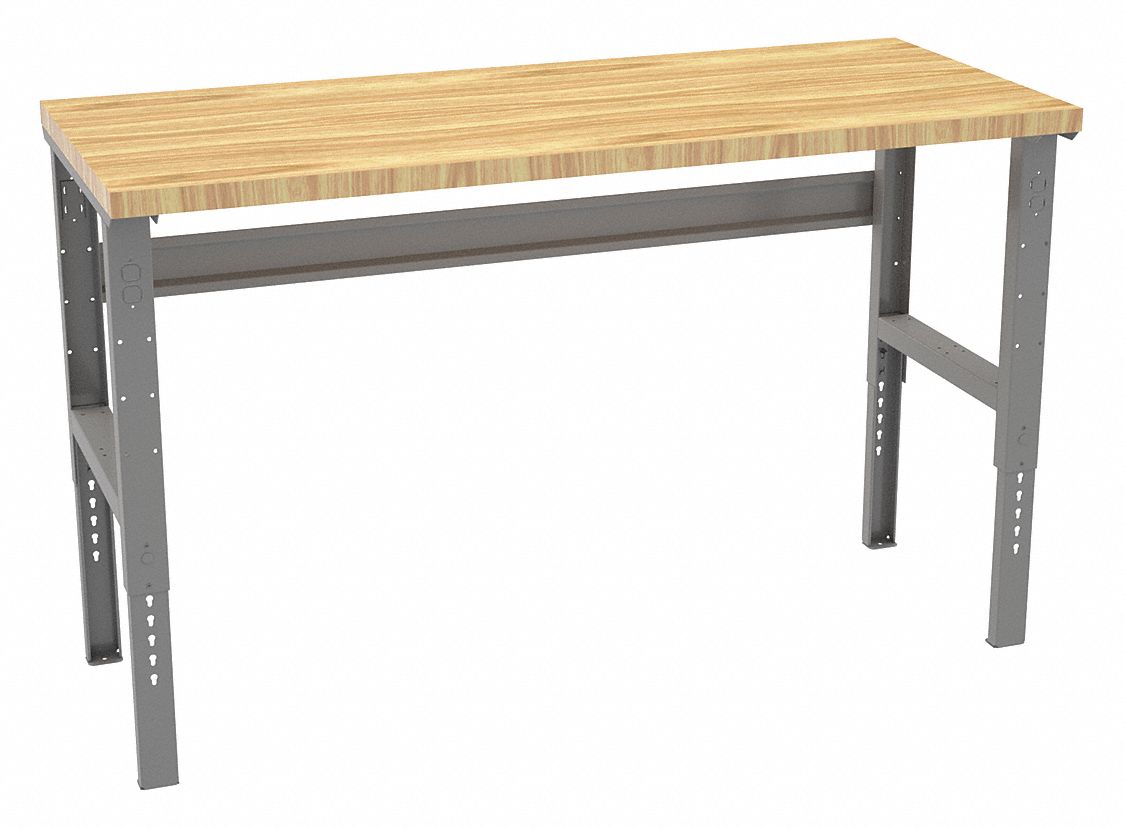 Workbench: Adj Ht, Butcher Block, 72 in x 30 in, 3, 600 lb Overall Load Capacity, Gray