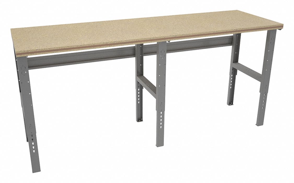 Workbench: Adj Ht, Shop Top, 96 in x 30 in, 1, 000 lb Overall Load Capacity, Gray