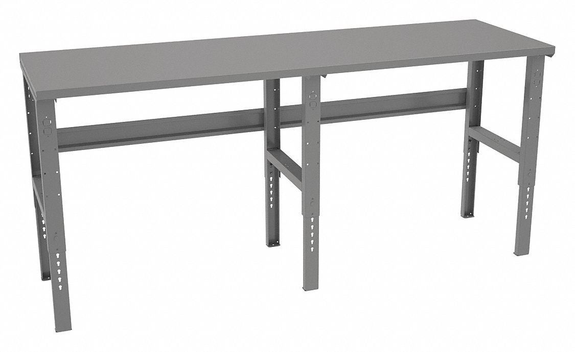 Workbench: Adj Ht, Steel, 96 in x 30 in, 3, 000 lb Overall Load Capacity, Gray