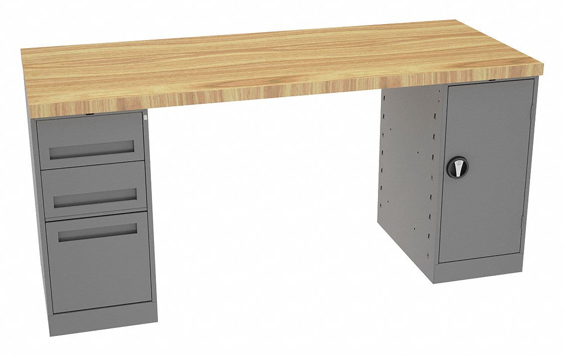 Workbench: Fixed Ht, Butcher Block, 72 in x 30 in, 3, 600 lb Overall Load Capacity, Gray