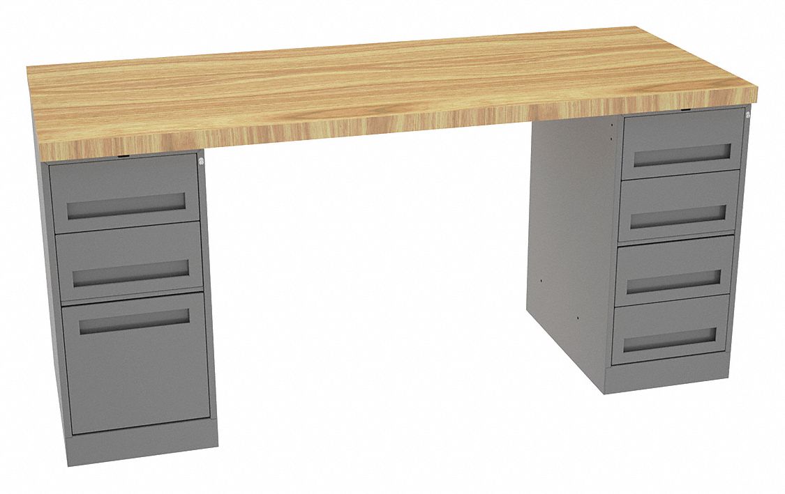 Workbench: Fixed Ht, Butcher Block, 72 in x 30 in, 3, 600 lb Overall Load Capacity, Gray