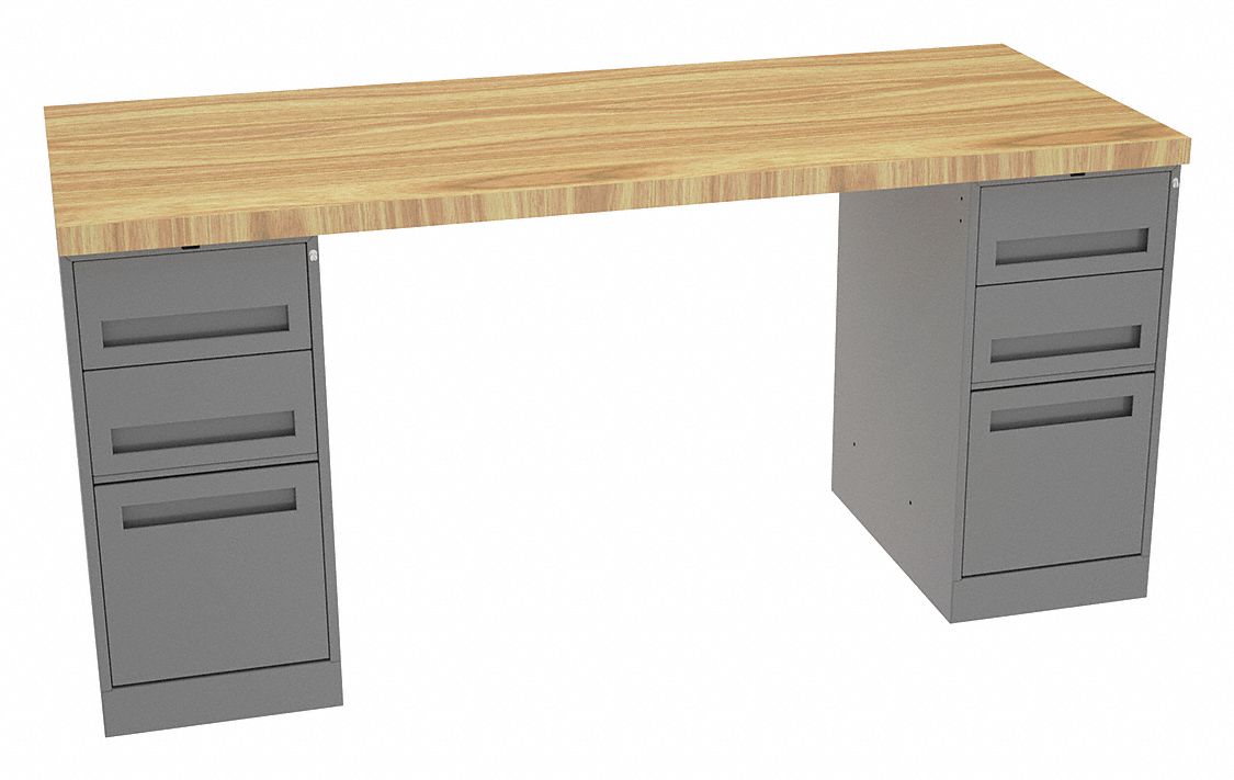 Workbench: Fixed Ht, Butcher Block, 72 in x 30 in, 3, 600 lb Overall Load Capacity, Gray