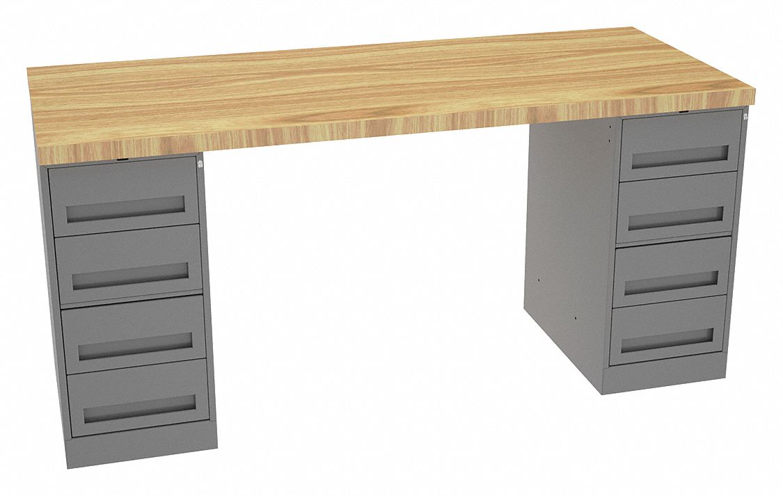 Workbench: Fixed Ht, Butcher Block, 72 in x 30 in, 3, 600 lb Overall Load Capacity, Gray