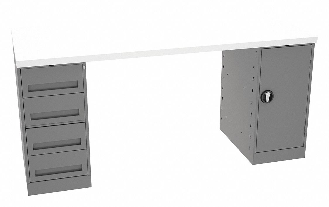 Workbench: Fixed Ht, Laminate, 72 in x 30 in, 750 lb Overall Load Capacity, Gray