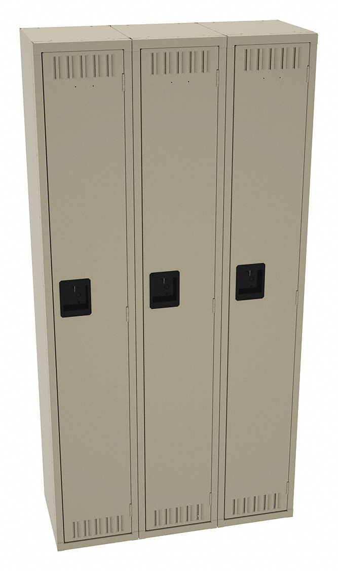 Wardrobe Locker: 36 in x 15 in x 72 in, Louvered, 1 Tiers, 3 Units Wide, Padlock Hasp, Tan