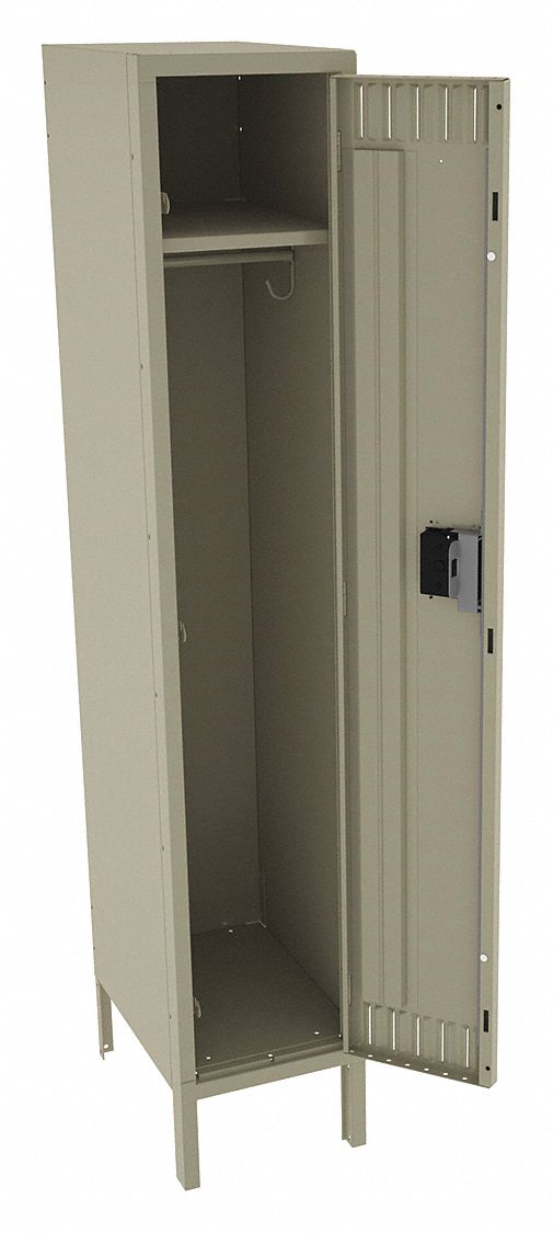 Wardrobe Locker: 12 in x 18 in x 66 in, Louvered, 1 Tiers, 1 Units Wide, Padlock Hasp, Tan