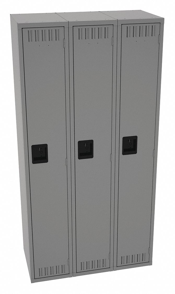 Wardrobe Locker: 36 in x 18 in x 72 in, Louvered, 1 Tiers, 3 Units Wide, Padlock Hasp, Steel