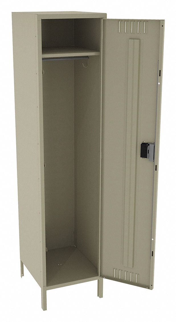 Wardrobe Locker: 18 in x 21 in x 78 in, Louvered, 1 Tiers, 1 Units Wide, Padlock Hasp, Tan