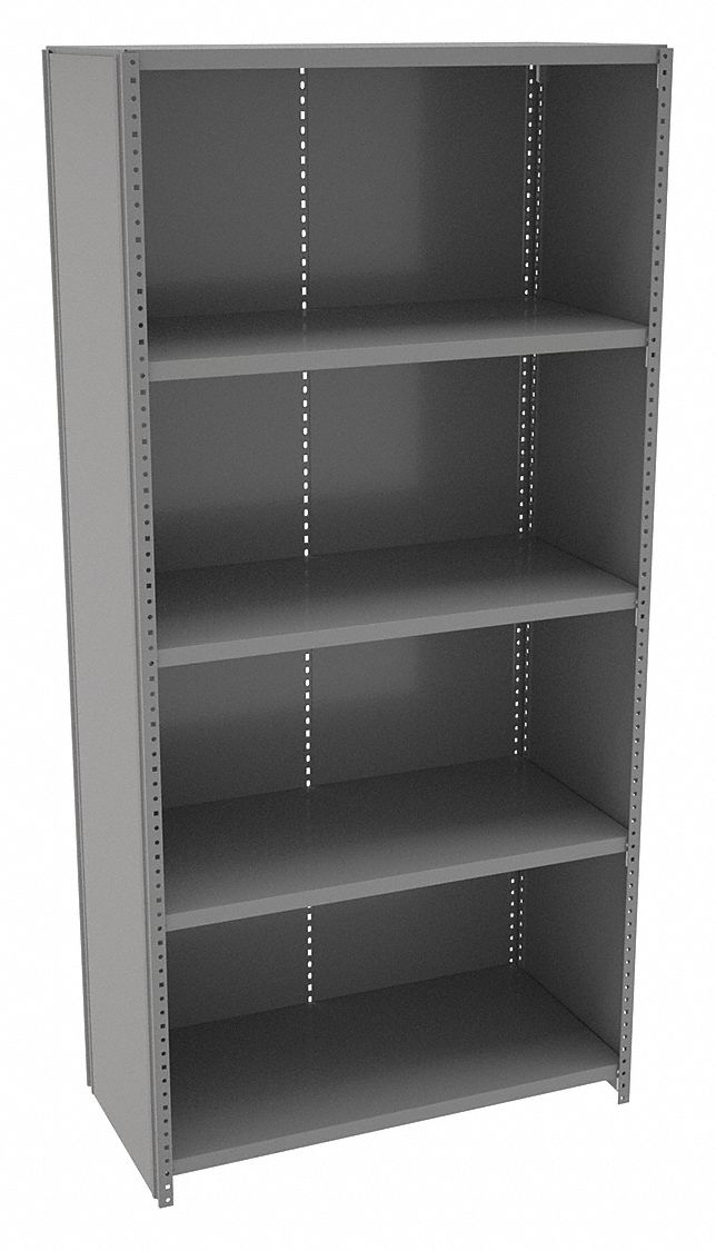 Metal Shelving: Standalone, Light-Duty, 36 in x 18 in, 72 in Overall Ht, 5 Shelves