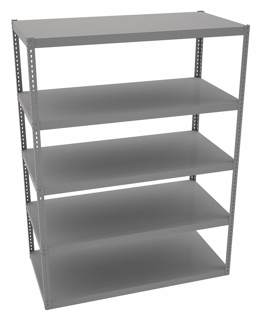 Boltless Shelving: Standalone, Extra-Heavy-Duty, 72 in x 36 in, 96 in Overall Ht, 5 Shelves