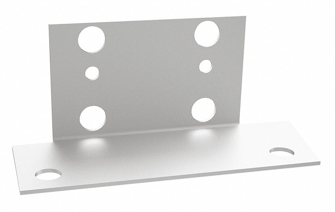 Foot Plate: 5 in x 2 1/4 in x 3/4 in, Gray, Steel, Zinc-Plated