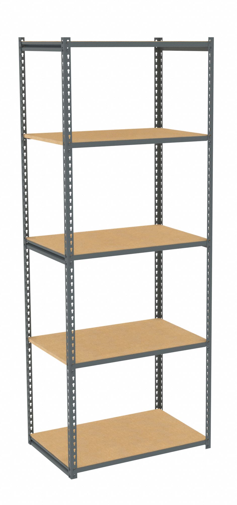Boltless Shelving: Starter, Light-Duty, 36 in x 24 in, 96 in Overall Ht, 5 Shelves, Open