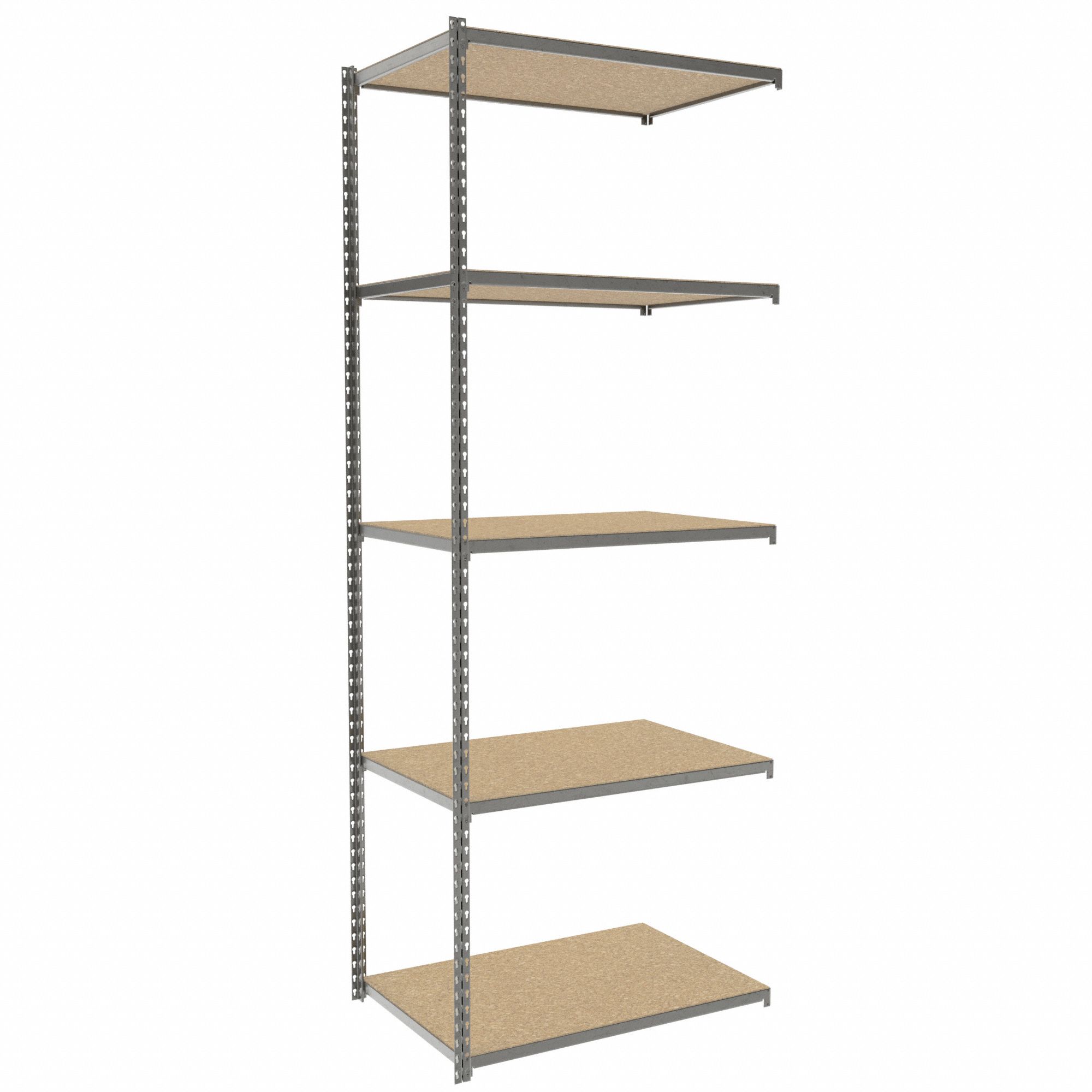 Boltless Shelving: Add-On, Light-Duty, 48 in x 24 in, 96 in Overall Ht, 5 Shelves