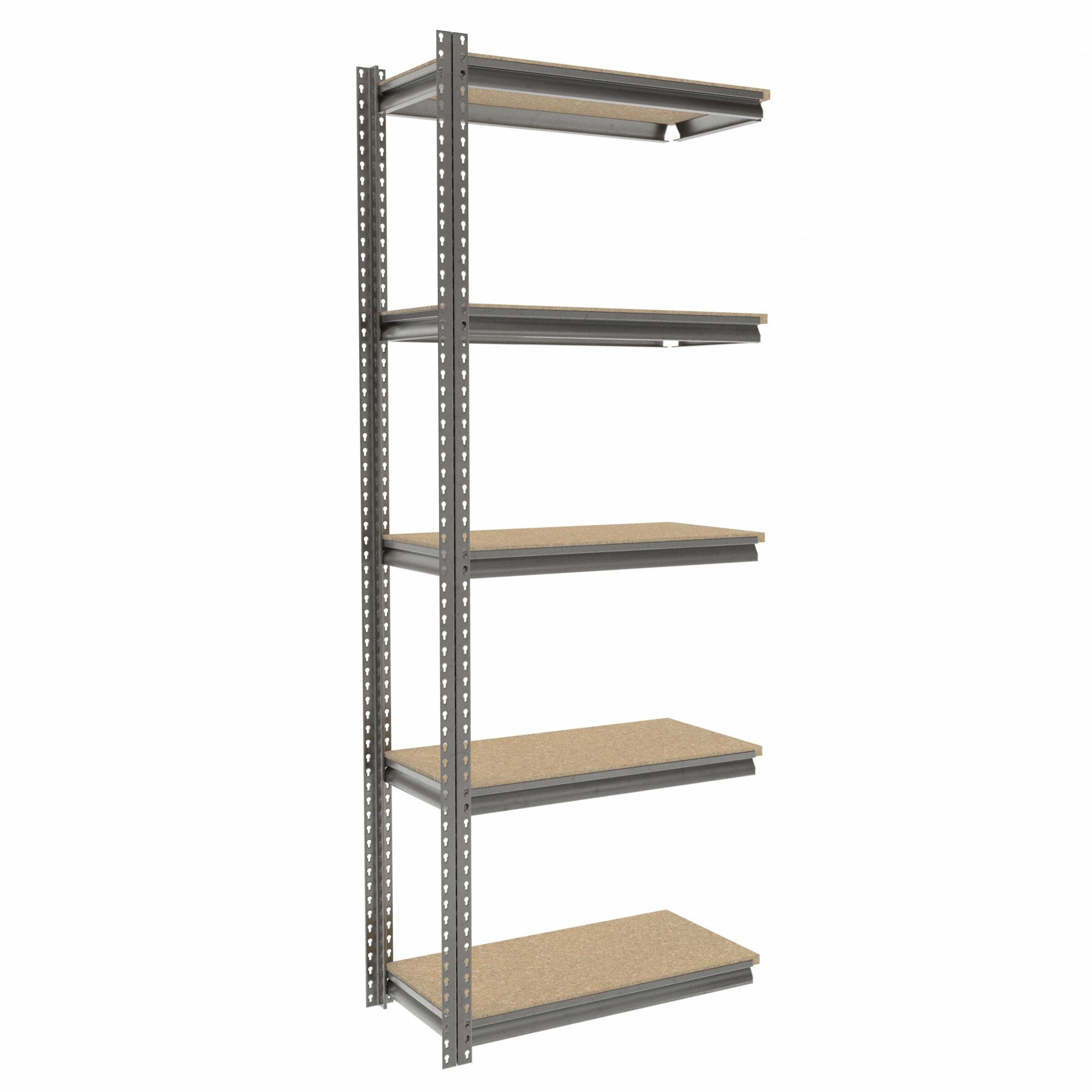 Boltless Shelving: Add-On, Medium-Duty, 36 in x 18 in, 96 in Overall Ht, 5 Shelves