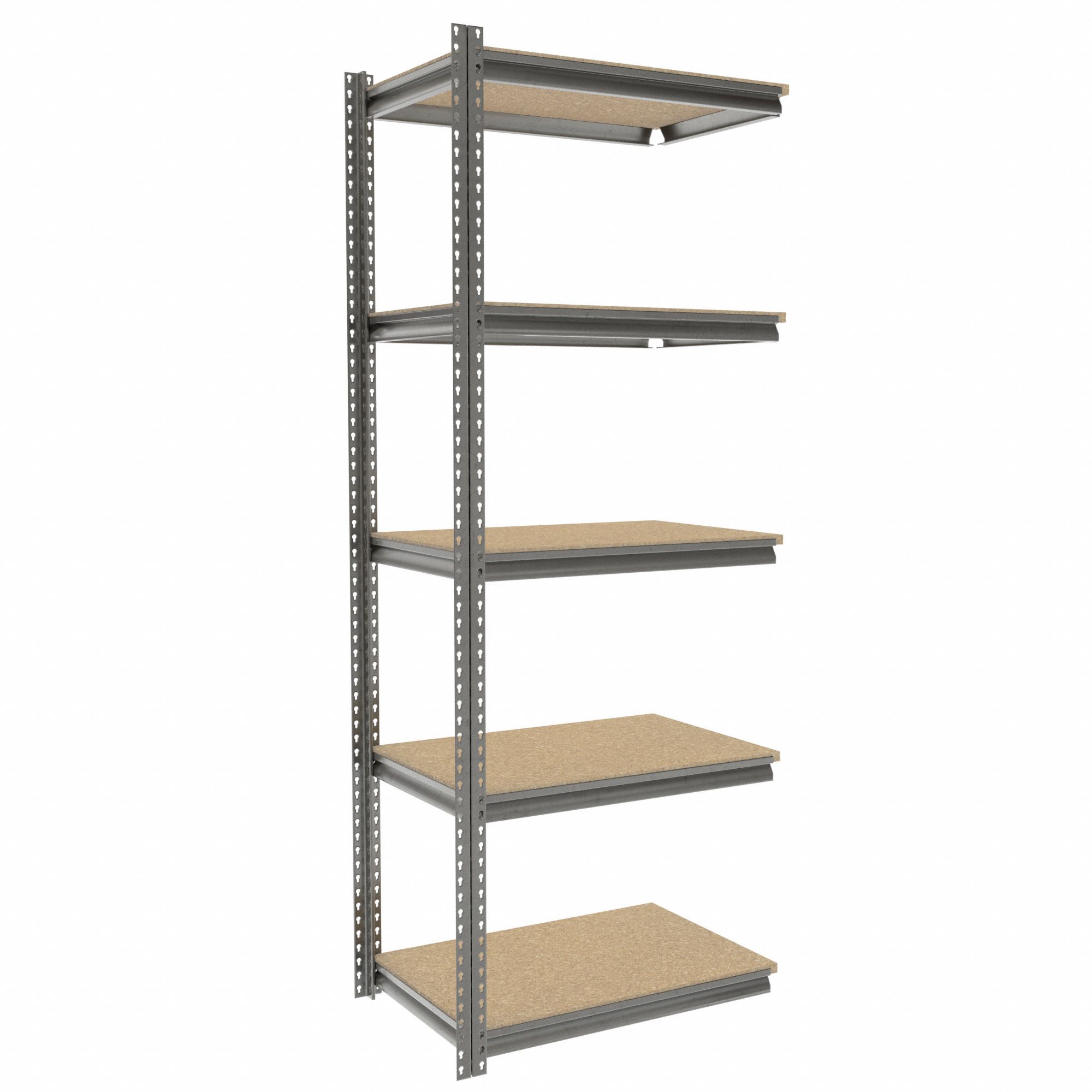 Boltless Shelving: Add-On, Medium-Duty, 36 in x 24 in, 96 in Overall Ht, 5 Shelves