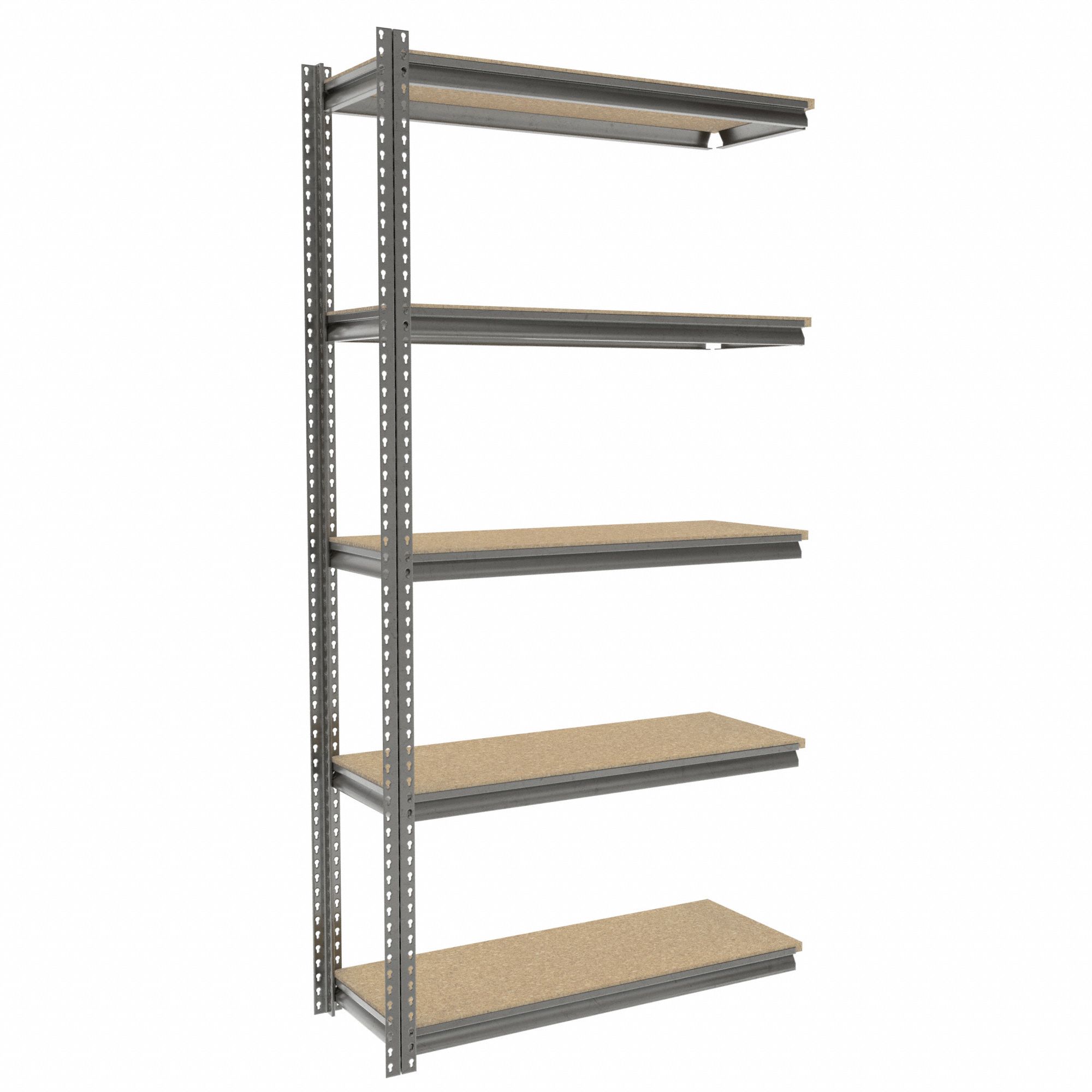 Boltless Shelving: Add-On, Medium-Duty, 48 in x 18 in, 96 in Overall Ht, 5 Shelves