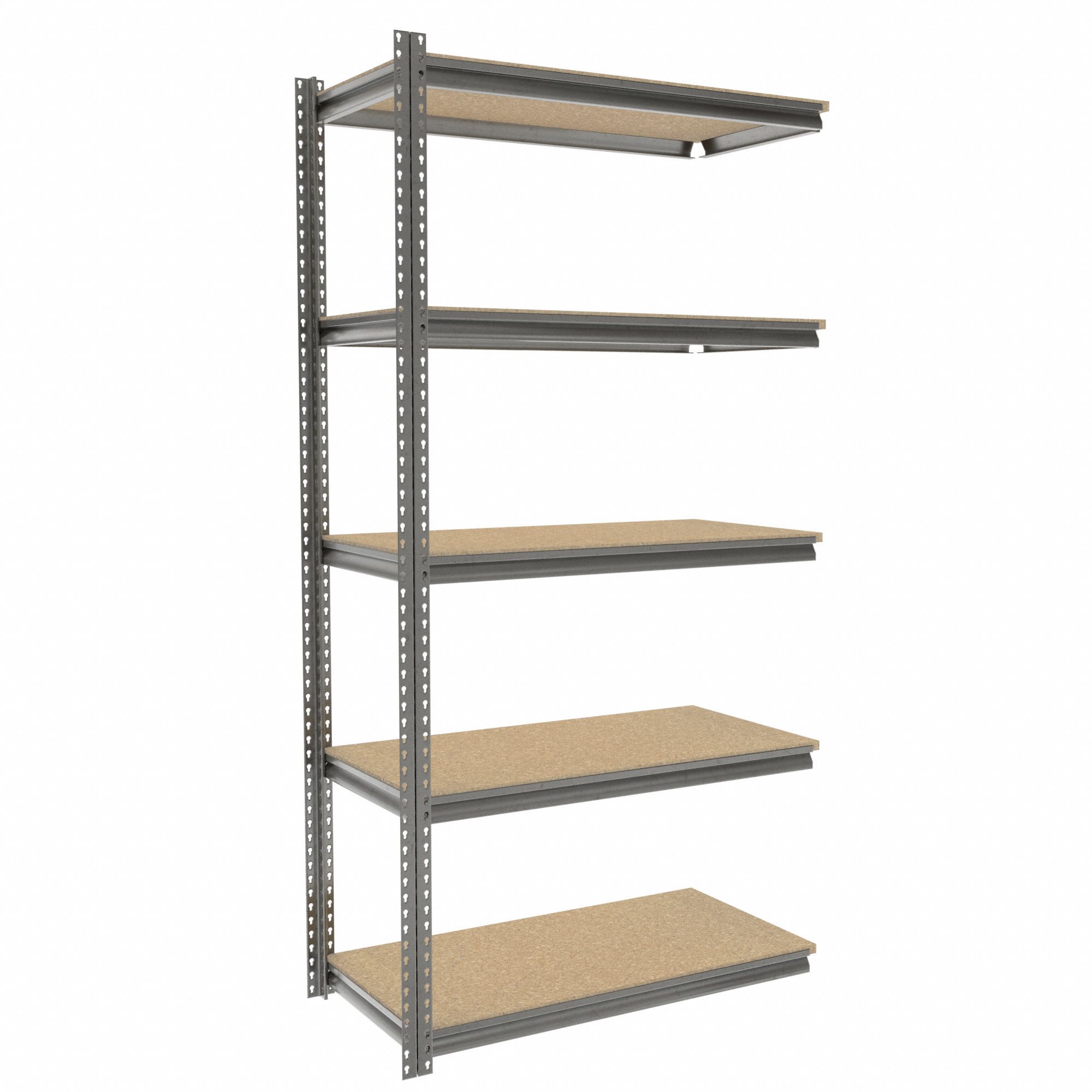 Boltless Shelving: Add-On, Medium-Duty, 48 in x 24 in, 96 in Overall Ht, 5 Shelves