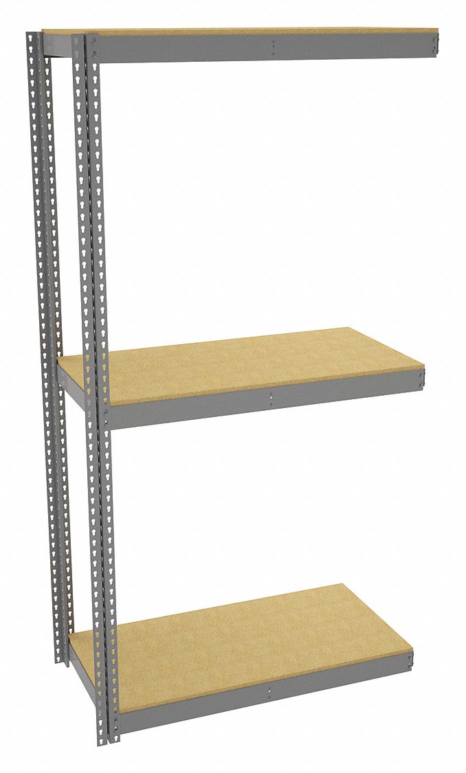 Boltless Shelving: Add-On, Heavy-Duty, 48 in x 24 in, 96 in Overall Ht, 3 Shelves