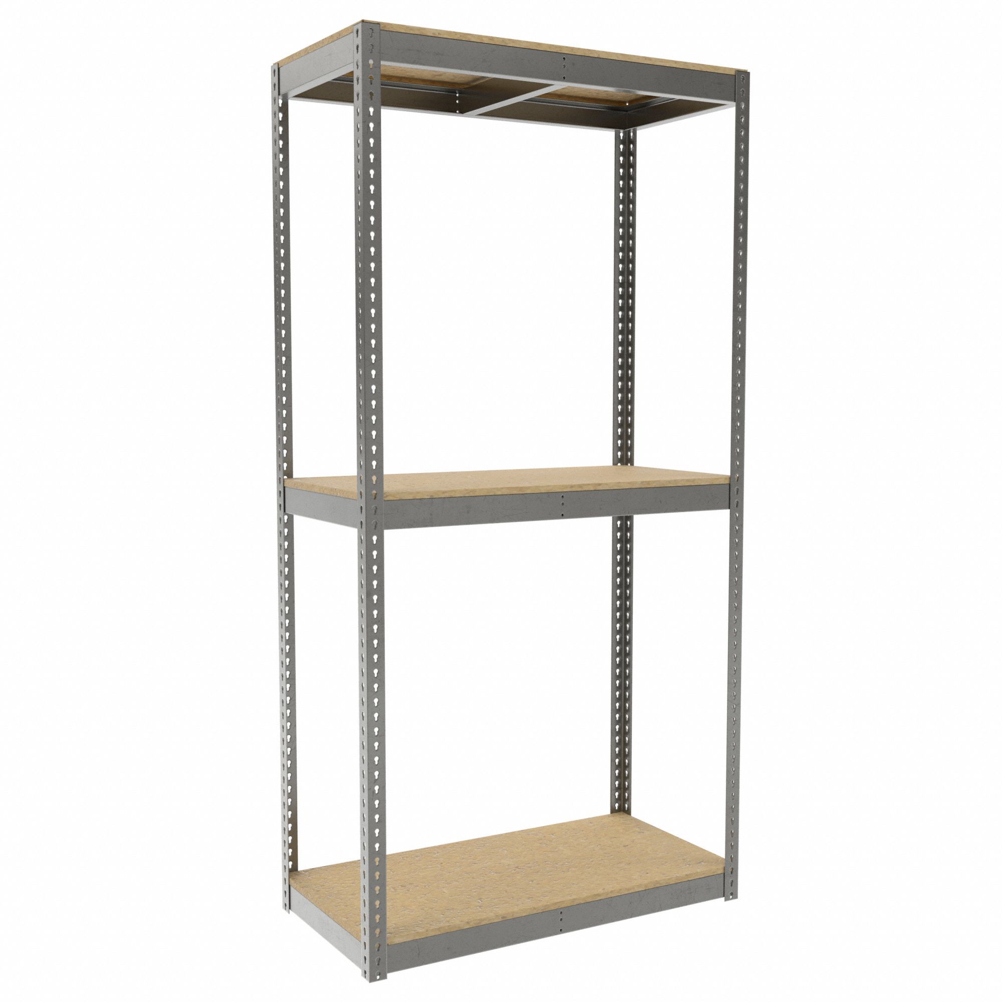 Boltless Shelving: Starter, Heavy-Duty, 48 in x 24 in, 96 in Overall Ht, 3 Shelves, Open