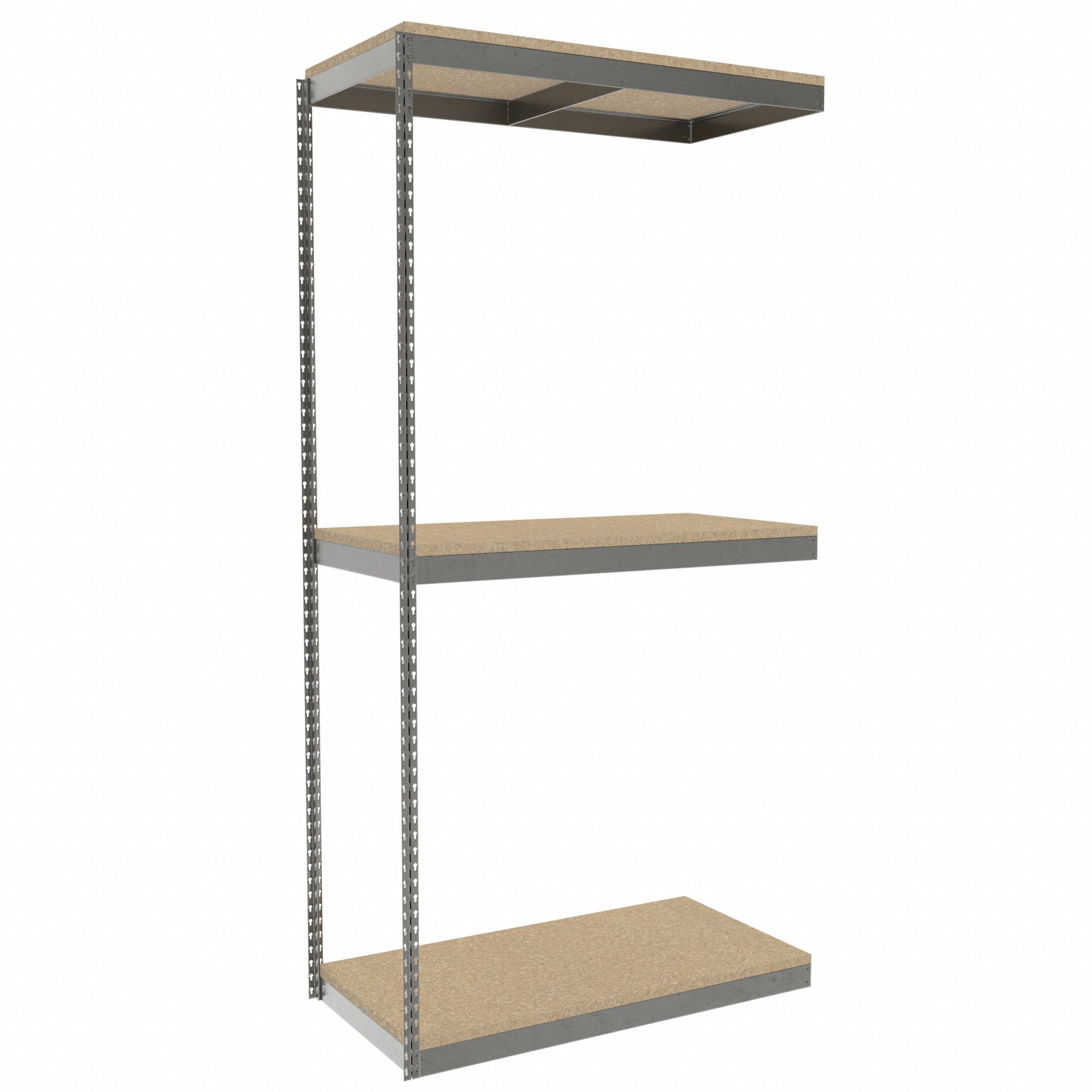Boltless Shelving: Add-On, Heavy-Duty, 48 in x 24 in, 96 in Overall Ht, 3 Shelves
