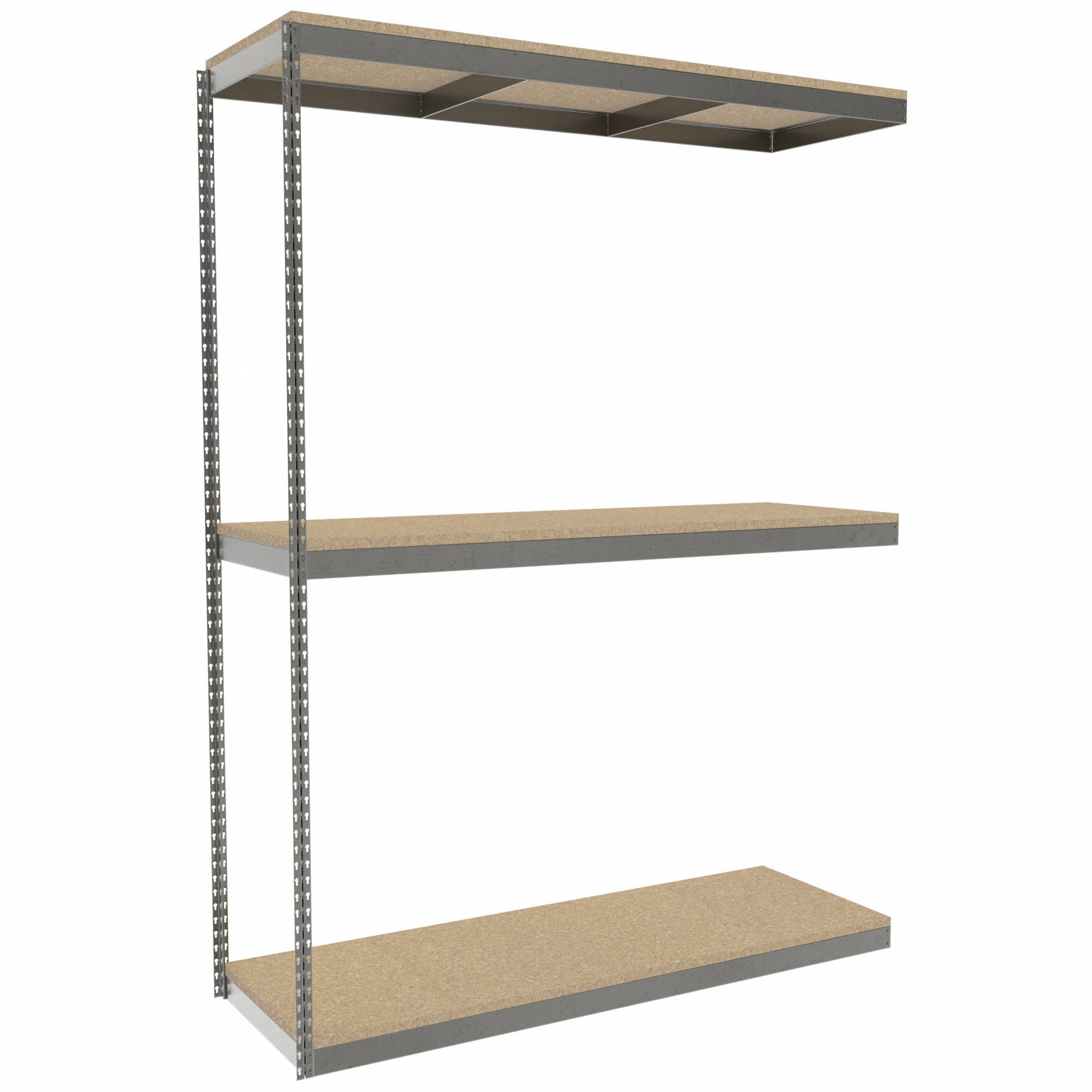 Boltless Shelving: Add-On, Heavy-Duty, 72 in x 24 in, 96 in Overall Ht, 3 Shelves