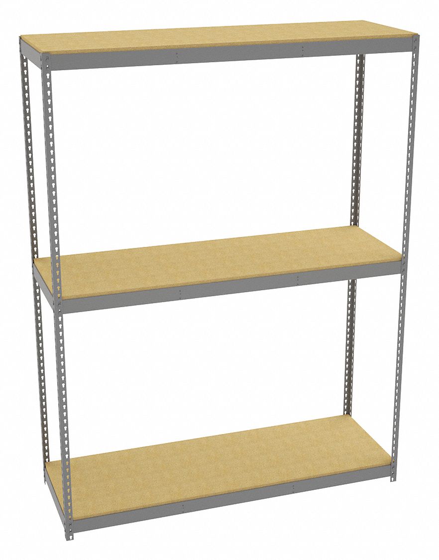 Boltless Shelving: Starter, Heavy-Duty, 72 in x 24 in, 96 in Overall Ht, 3 Shelves, Open