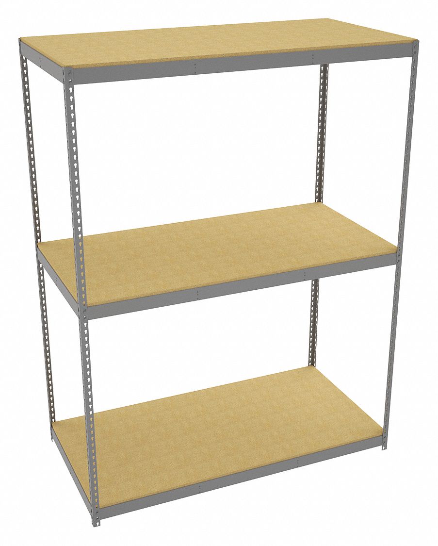 Boltless Shelving: Starter, Heavy-Duty, 72 in x 36 in, 96 in Overall Ht, 3 Shelves, Open
