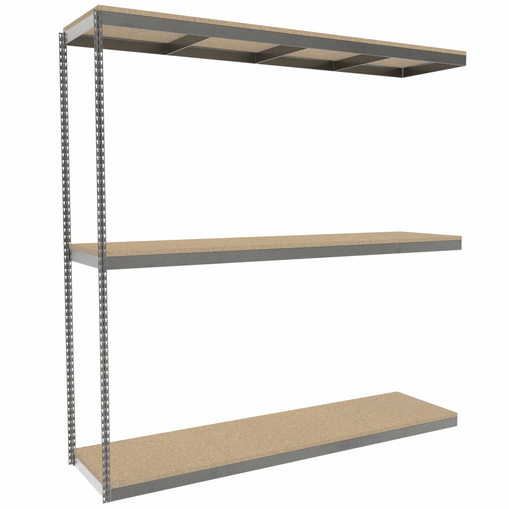 Boltless Shelving: Add-On, Heavy-Duty, 96 in x 24 in, 96 in Overall Ht, 3 Shelves