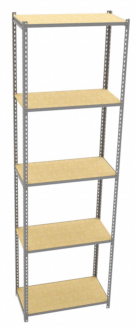 Boltless Shelving: Starter, Light-Duty, 36 in x 18 in, 120 in Overall Ht, 5 Shelves, Open