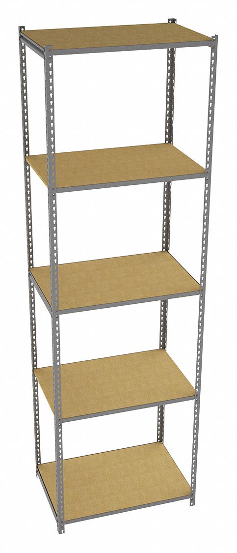 Boltless Shelving: Starter, Light-Duty, 36 in x 24 in, 120 in Overall Ht, 5 Shelves, Open