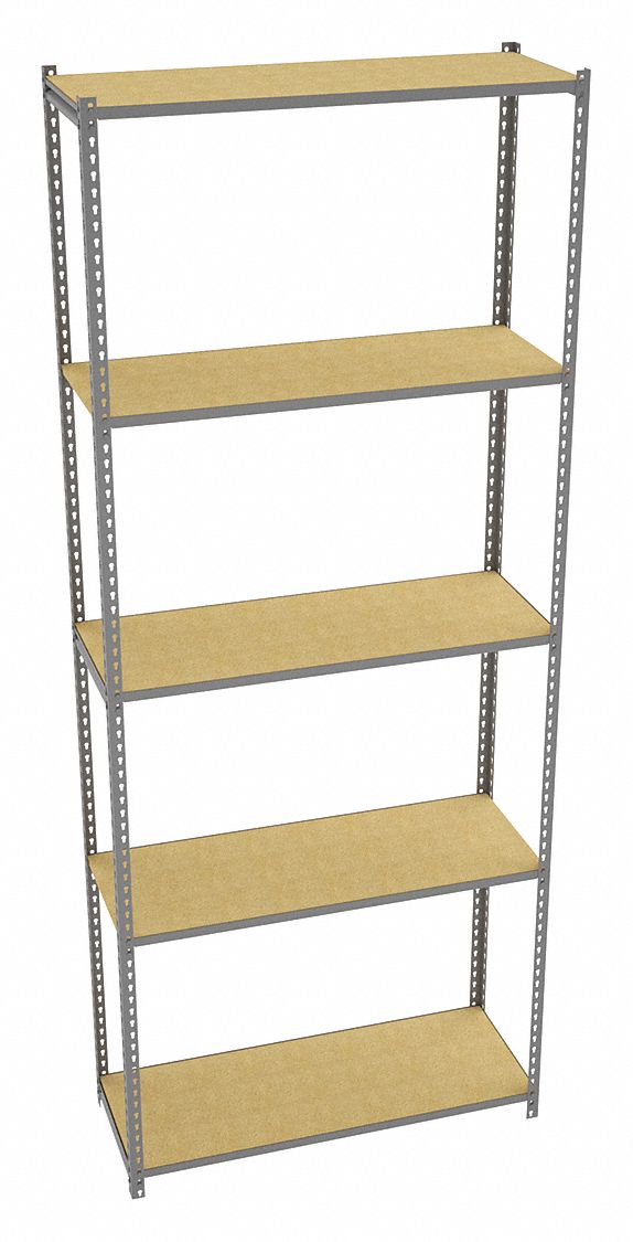 Boltless Shelving: Starter, Light-Duty, 48 in x 18 in, 120 in Overall Ht, 5 Shelves, Open