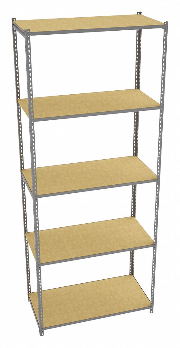 Boltless Shelving: Starter, Light-Duty, 48 in x 24 in, 120 in Overall Ht, 5 Shelves, Open