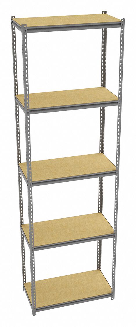 Boltless Shelving: Starter, Medium-Duty, 36 in x 18 in, 120 in Overall Ht, 5 Shelves, Open