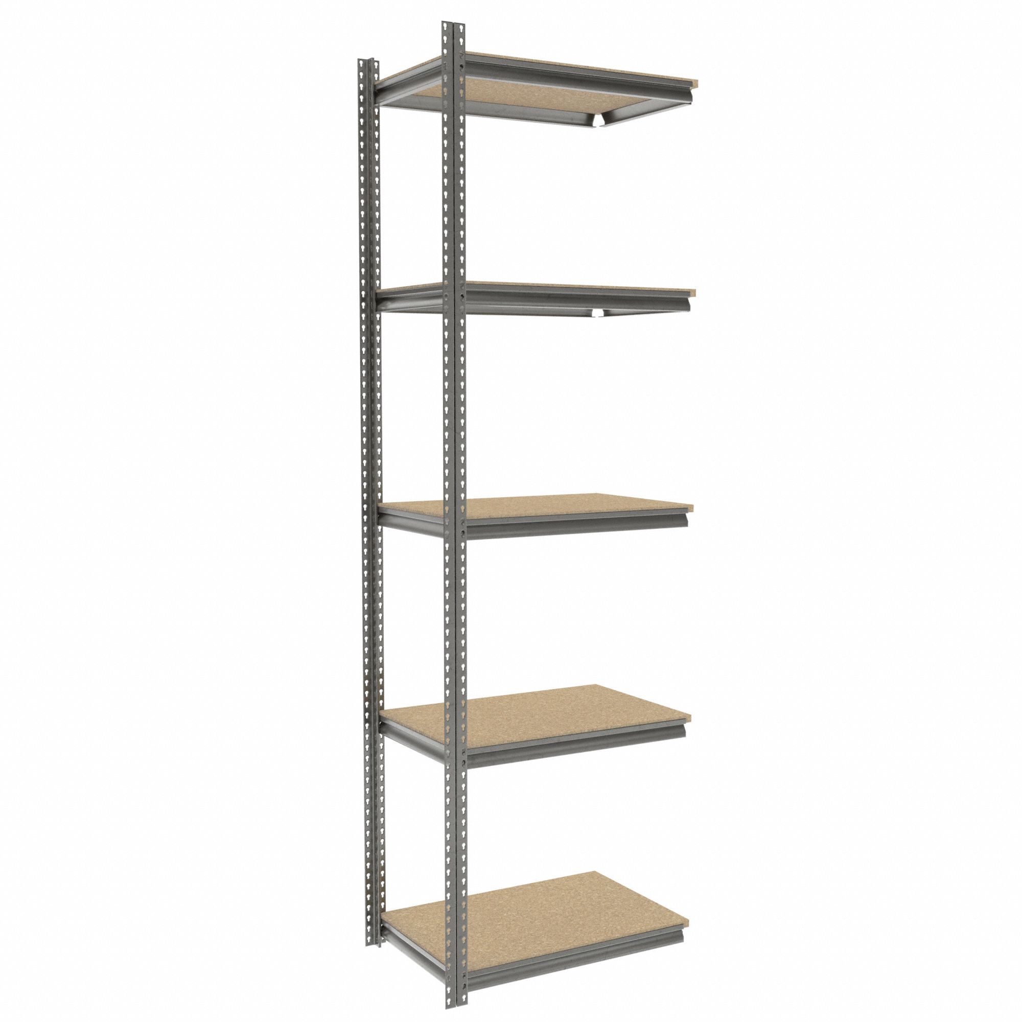 Boltless Shelving: Add-On, Medium-Duty, 36 in x 24 in, 120 in Overall Ht, 5 Shelves