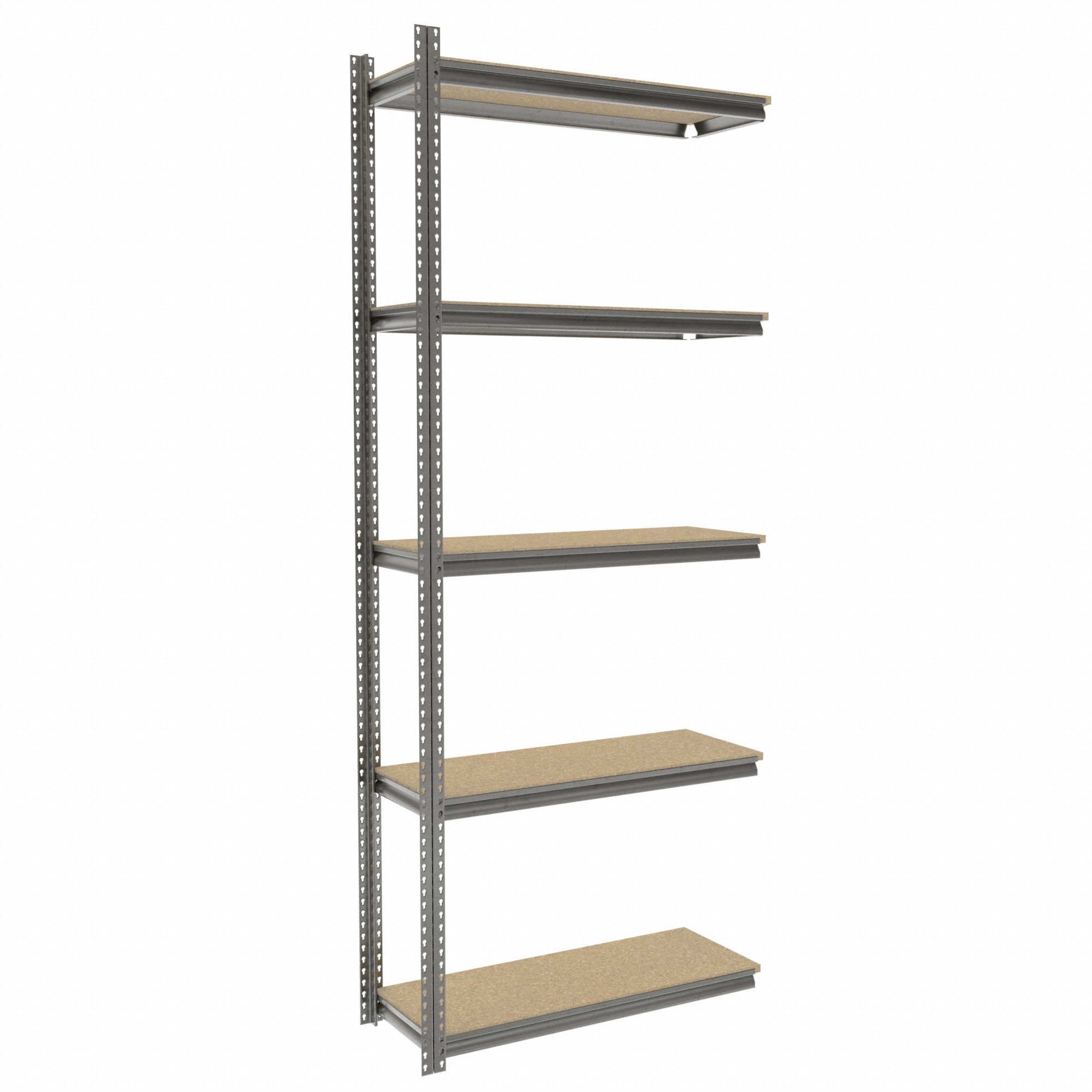 Boltless Shelving: Add-On, Medium-Duty, 48 in x 18 in, 120 in Overall Ht, 5 Shelves
