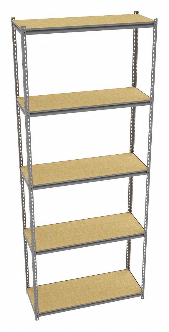 Boltless Shelving: Starter, Medium-Duty, 48 in x 18 in, 120 in Overall Ht, 5 Shelves, Open