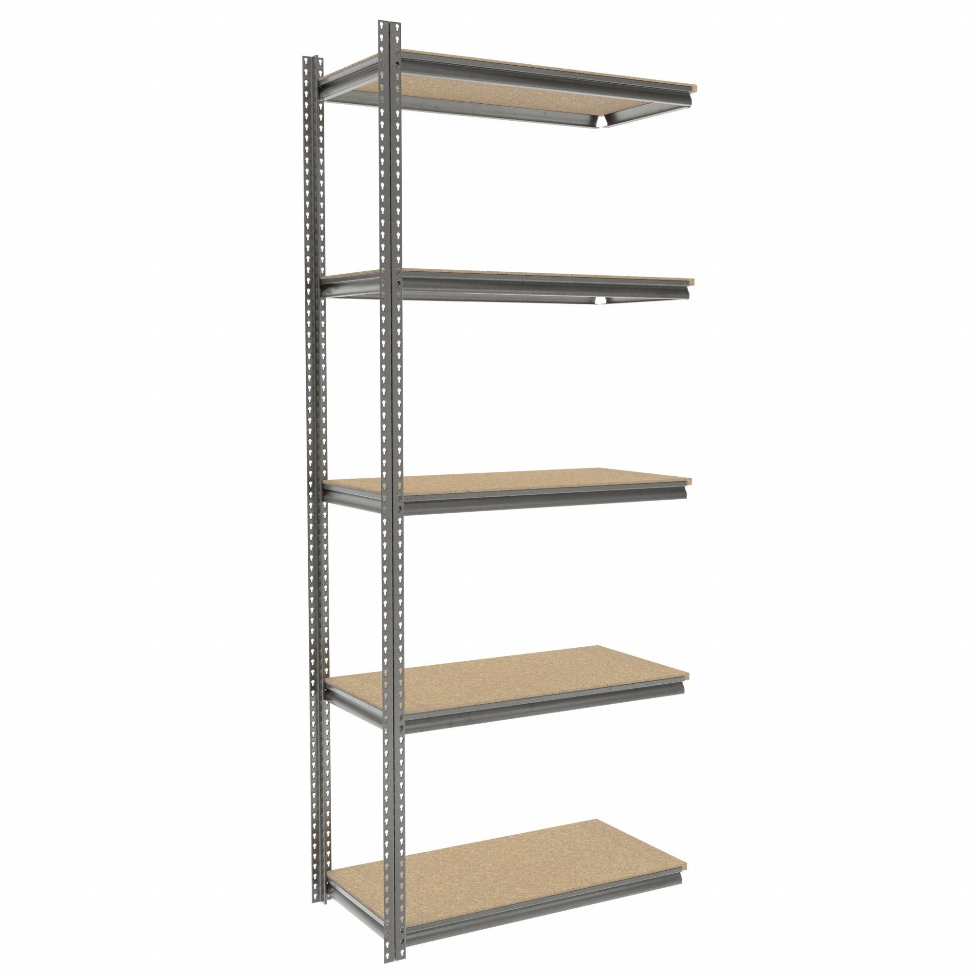 Boltless Shelving: Add-On, Medium-Duty, 48 in x 24 in, 120 in Overall Ht, 5 Shelves